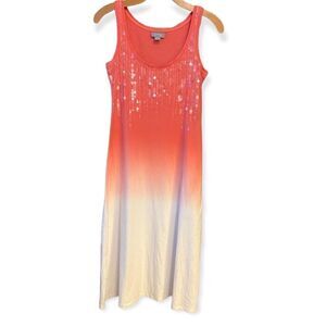 Jana S Orange Sequin White Ombre Tank Stye Summer Cotton MIDI Dress